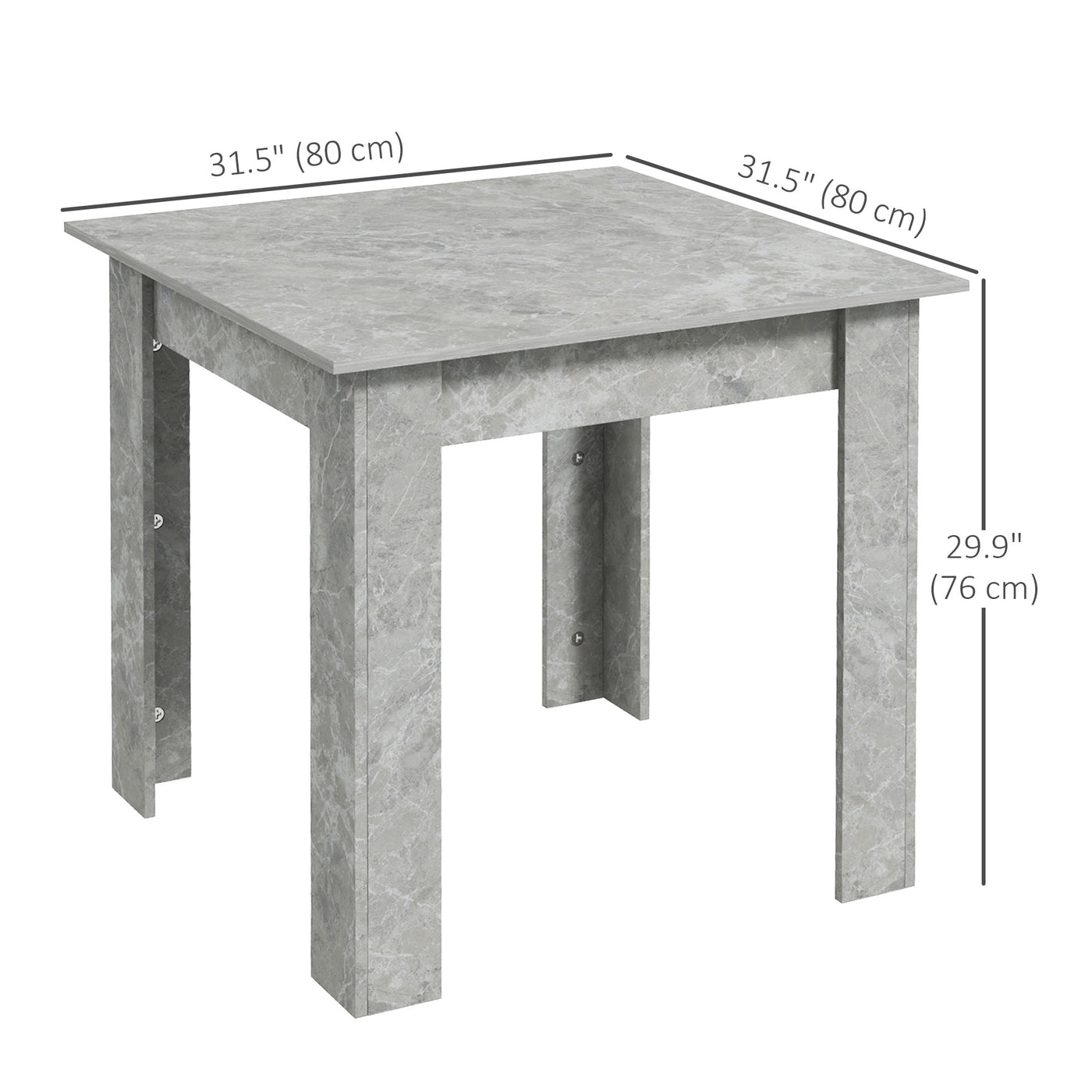 Square Dining Table, Modern Dining Room Table with Faux Cement Effect, Space Saving Small Kitchen Table, Cement Grey