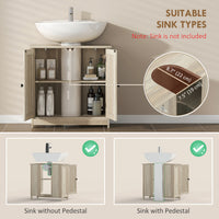 Bathroom Vanity, 24" Pedestal Sink Bathroom Vanity Furniture with 2 Doors and Shelf, Grey Wood Grain