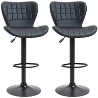 Bar Stools Set of 2, Adjustable Height Swivel Bar Chairs, PU Leather Upholstered Kitchen Counter Stools with Wide Seat, Back and Footrest, Black