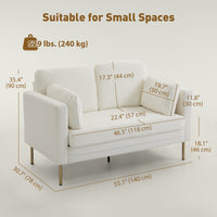 Loveseat Sofa, 55" Small Sofa Couch with 2 Pillows, Metal Legs for Living Room, Bedroom, Apartment, Cream White