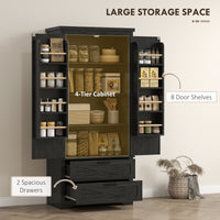 Farmhouse Kitchen Pantry Storage Cabinet, 64" Freestanding Kitchen Pantry Cabinet with Drawers, Distressed Black