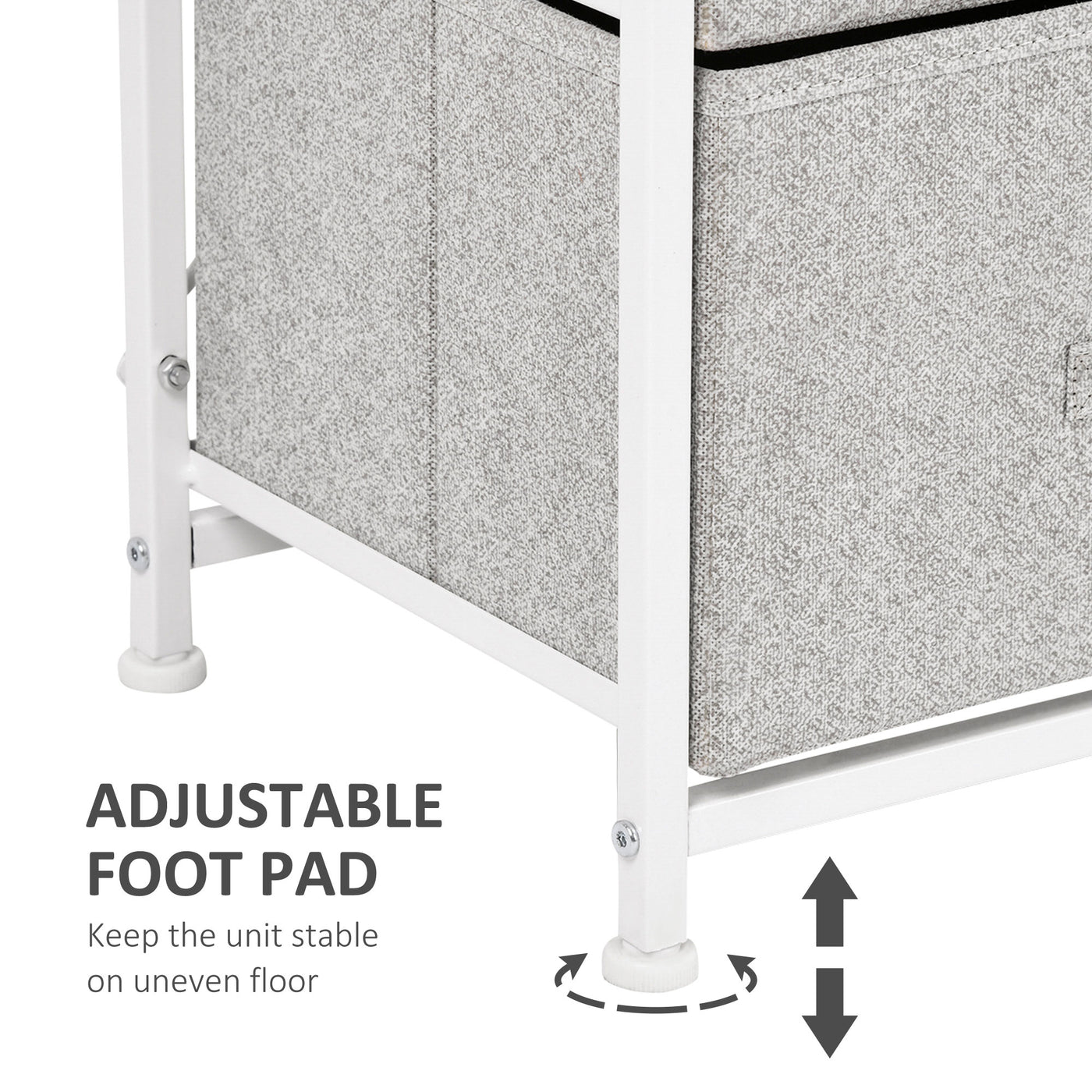 Linen Drawer Cabinet Organizer Storage Dresser Tower with 4 Removable Drawer Metal Frame Adjustable Feet for Living Room, Kitchen, Bathroom, White