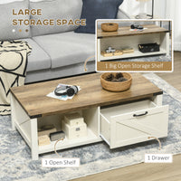 Industrial Coffee Table Side End Table with Drawer, Open Storage Shelf, Modern Farmhouse Furniture, for Living Room, Dining Room, Office, Brown