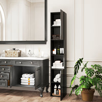 Tall Bathroom Cabinet, High Gloss Storage Cabinet with Doors and Adjustable Shelves, 11.8" x 11.8" x 71.5", Black
