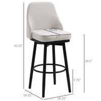 Extra Tall Bar Stools Set of 2, Modern 360° Swivel Barstools, Dining Room Chairs with Steel Legs Footrest, Cream White