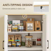 67" Tall Kitchen Pantry, Freestanding Kitchen Storage Cabinet with 4 Rattan Doors and Adjustable Shelves, White