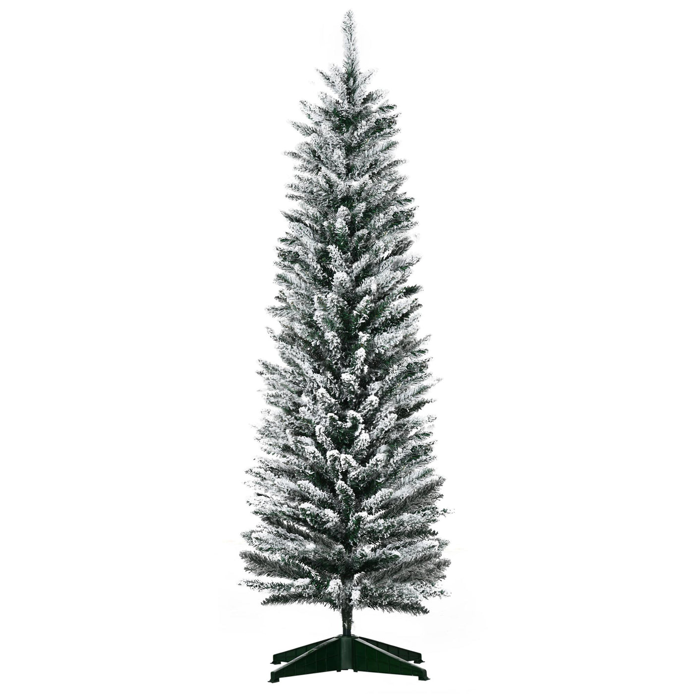 5ft Tall Pencil Artificial Christmas Tree, Holiday Décor with Snow Flocked Branches, Green