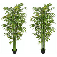 Set of 2 6 FT Artificial Tree Bamboo Tree Fake Plants in Pot for Home Office Living Room Decor, Green