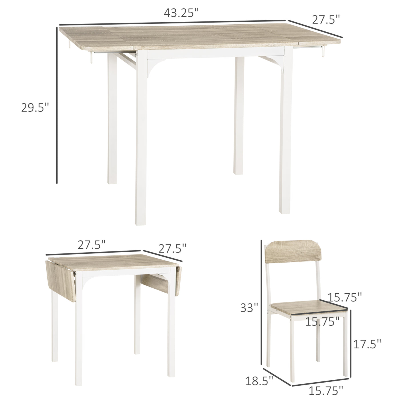 Foldable Dining Table Set for 2, Drop-Leaf Kitchen Table with 2 Chairs for Apartments, Studios, Natural Drop-leaf Dining Table Set Includes 2 Chairs