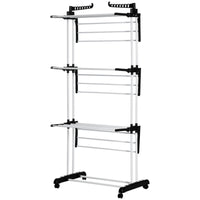 Foldable Clothes Drying Rack, 4-Tier Steel Laundry Rack for Drying Clothes with 2 Side Wings and 4 Castors, Indoor and Outdoor Use, Black