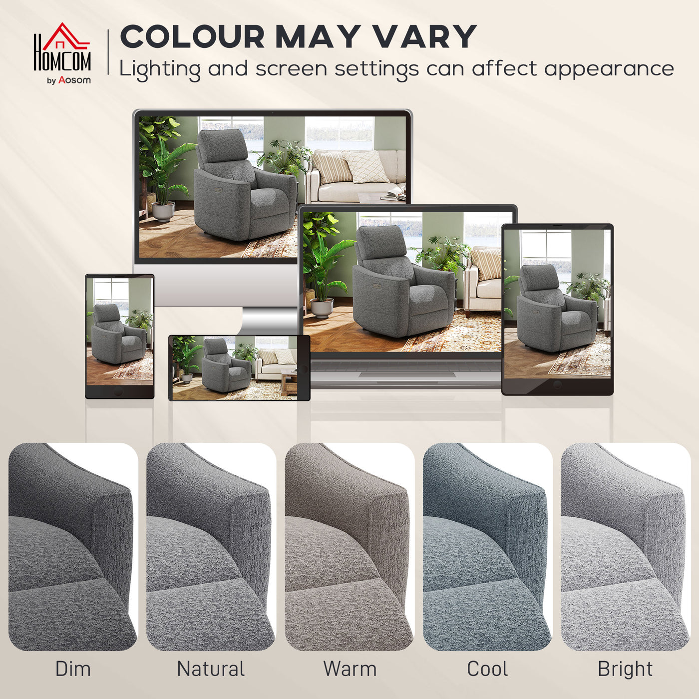 Power Recliner Chair, Chenille Upholstered Recliner Chair with USB Ports, Footrest, Dark Grey