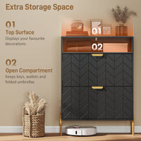 Shoe Cabinet with 2 Flip Drawers, Modern Narrow Shoe Storage Cabinet with Open Compartment, Adjustable Shelves, Black