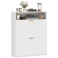 Shoe Cabinet with 2 Flip Drawers Narrow Shoe Storage Cabinet with Top Shelf for Entryway Hallway White