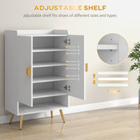 Entryway Shoe Storage Cabinet, Narrow Shoe Cabinet with Adjustable Shelves and Open Shelf for 15 Pairs of Shoes, White