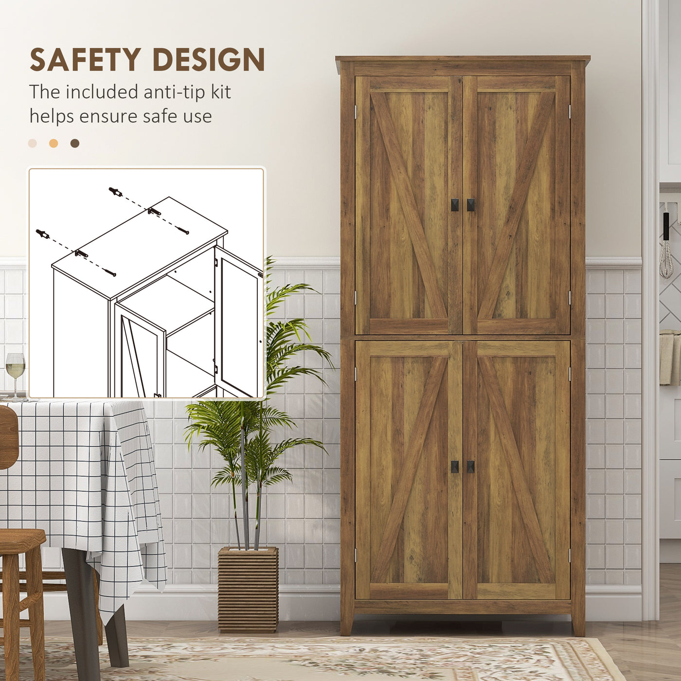 72" Freestanding Storage Cabinet, Kitchen Pantry Cabinet with Doors and Shelves for Dining Room, Brown
