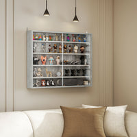 5-Tier Display Cabinet, Shot Glass Display Case, Glass Curio Cabinet with 2 Glass Doors and 4 Adjustable Shelves, Grey
