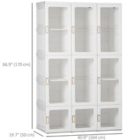 Small Apartment Bedroom Closet Foldable Portable Closet with Cube Storage Hanging Rods Magnet Doors, White
