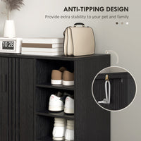 Shoe Storage with Double Doors and Open Shelves 17 Pair Shoe Storage Organizer for Entryway Hallway Black