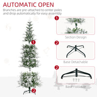 7.5 Feet Pencil Snow Flocked Artificial Christmas Tree with 880 Realistic Cypress Branches, Auto Open, Green