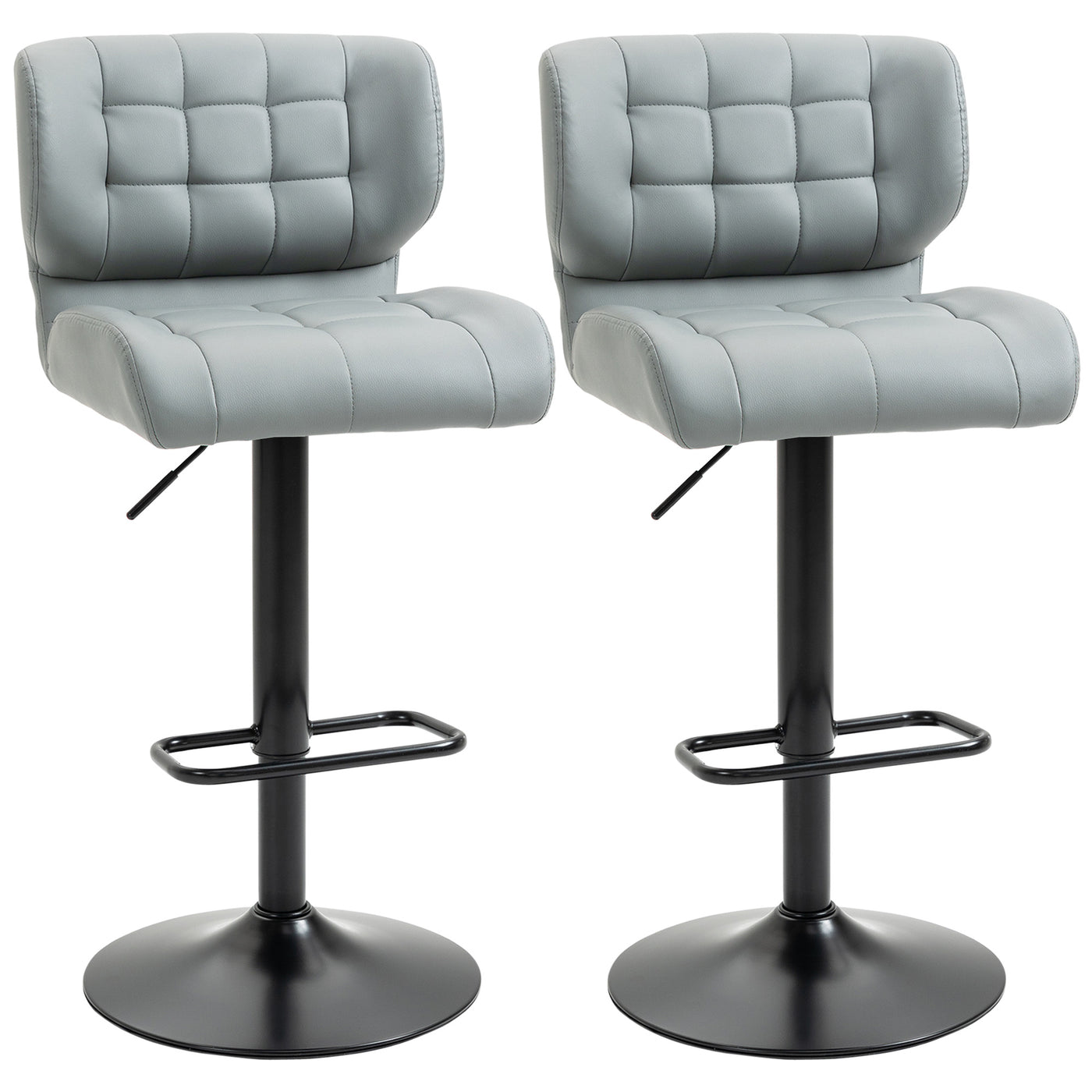 Swivel PU Leather Barstools Set of 2 Adjustable Bar Stools with Footrest Back for Kitchen Counter Dining Room Grey