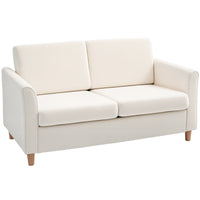 2-Seat Sofa Two-Seater Couch with Armrests and Wood Legs for Living Room, Bedroom, Cream White