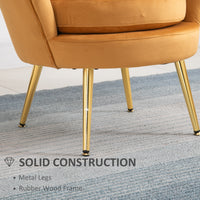 Modern Accent Chair, Velvet-Touch Fabric Leisure Club Chair with Gold Metal Legs for Bedroom, Yellow