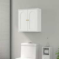 Medicine Cabinet, Modern Bathroom Wall Cabinet with 2 Arched Doors and Gold Handles, White Wood Grain