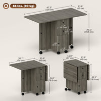 Foldable Dining Table, Rolling Kitchen Table with Storage Drawers and Cabinet, Drop Leaf Table on Wheels, Grey