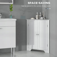 Modern Bathroom Storage Cabinet, Corner Cabinet with Doors, Bathroom Cabinet with Adjustable Shelf and Recessed Door, White
