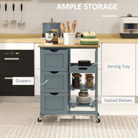 Kitchen Cart on Wheels, Rolling Kitchen Island Cart with Wood Top, 3 Drawers and Shelves for Home Dining Area