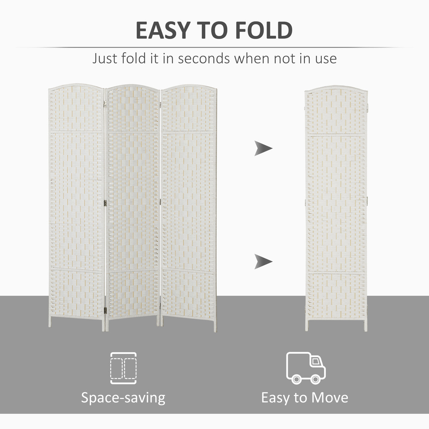 6ft Folding Room Divider, 3 Panel Wall Partition with Wooden Frame for Bedroom, Home Office, White