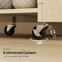 Sewing Machine Table with Drop Leaf, Folding Craft Table with 2 Doors and Adjustable Shelf for Small Spaces, Natural