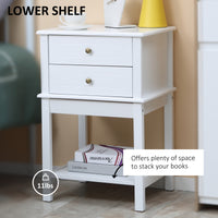 Modern Sofa Side Table, Accent End Table with Drawers and Storage Shelf, Nightstand for Bedroom Living Room, White
