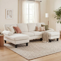 Sectional Sofa, U Shaped Couch with Double Chaise, Pillow-top Armrests and Spring Cushions, 2200lb Capacity, Beige