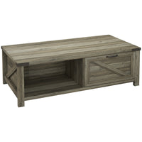 Farmhouse Coffee Table with Drawer and Storage Shelf, Rustic Center Table for Living Room, Meeting Room, Grey