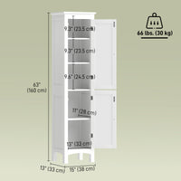 Tall Bathroom Cabinet, Freestanding Storage Organizer with Adjustable Shelves and Cupboards, 15" x 13" x 63", White