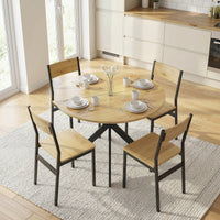 39" Dining Table, Contemporary Round Kitchen Table with Steel Legs, Brown Wood Grain