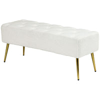 44" Lamb's Wool-Feel Upholstered Bedroom Bench, End of Bed Bench with Thick Padded Cushion and Steel Legs, Cream White