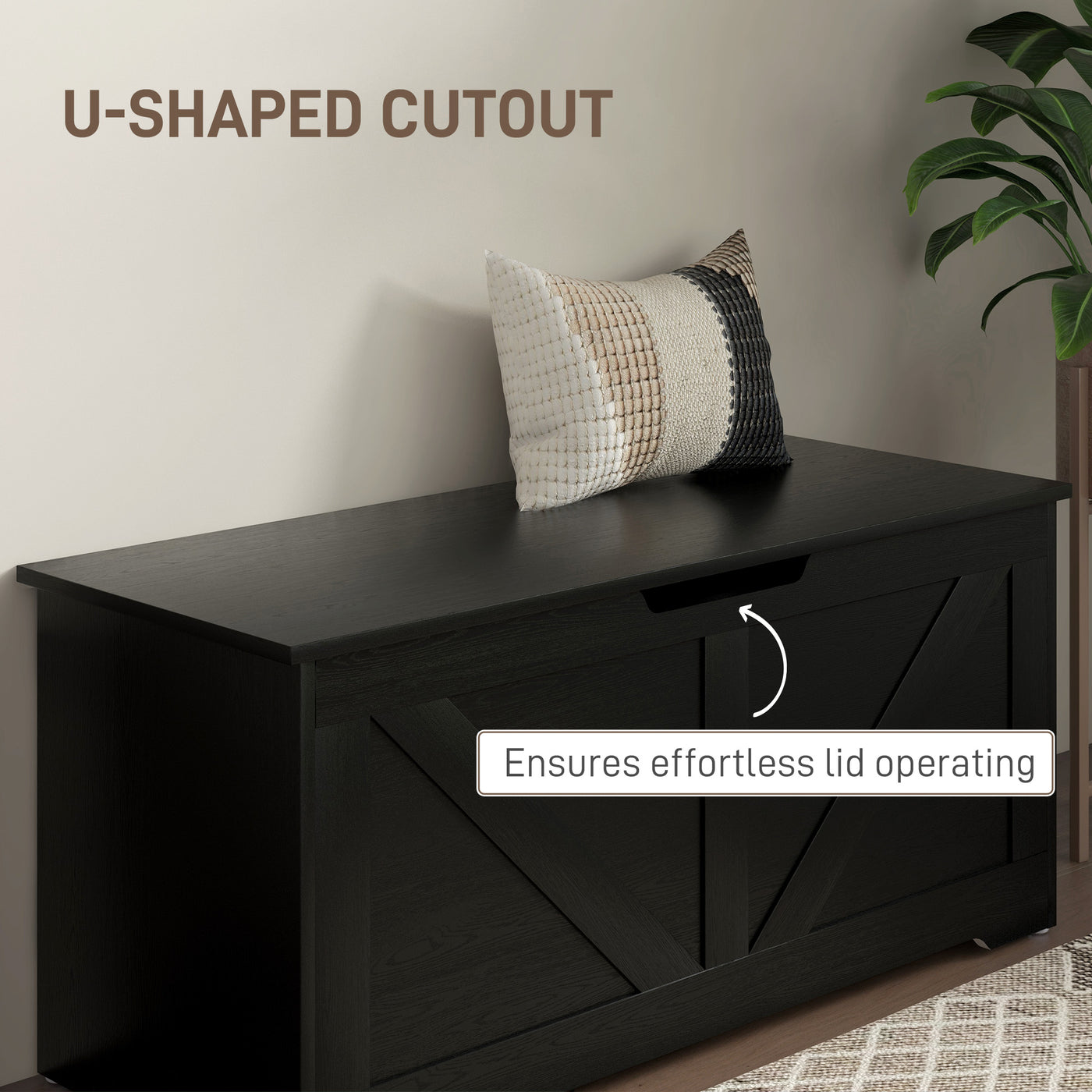 39.4 Inches Storage Chest, Storage Trunk with 2 Safety Hinges for Living Room, Black Wood Grain