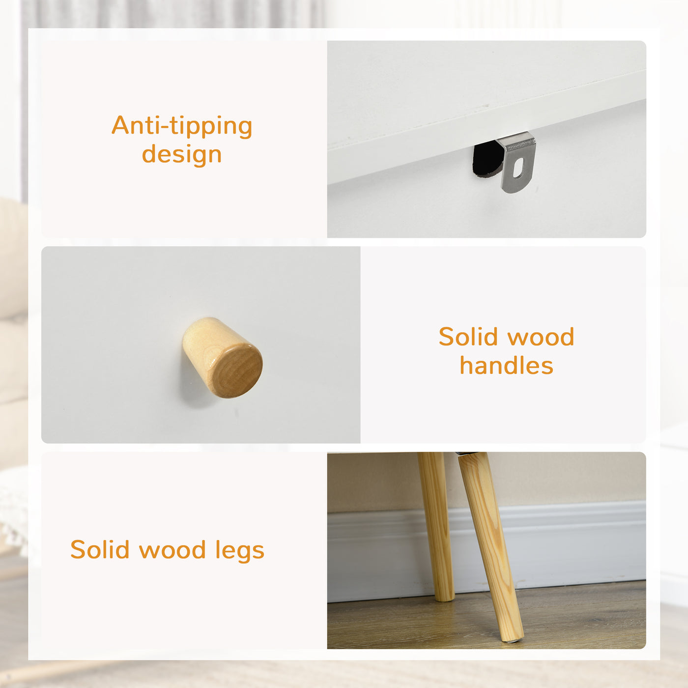 White Dresser for Bedroom with 3 Drawers, Morden Chest of Drawers with Solid Wood Legs and Handles, Storage Organizer for Living Room, White