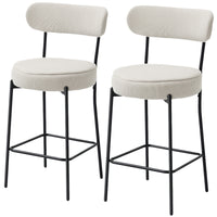 Set of 2 Barstools, Upholstered Corduroy Bar Stools with Backrest, Footrest for Kitchen Island, Dining Room, Cream White