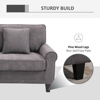 Modern 3 Seater Sofa, Corduroy Fabric 3 Seater Couch with Pine Wood Legs and Rolled Armrests for Living Room, Light Grey