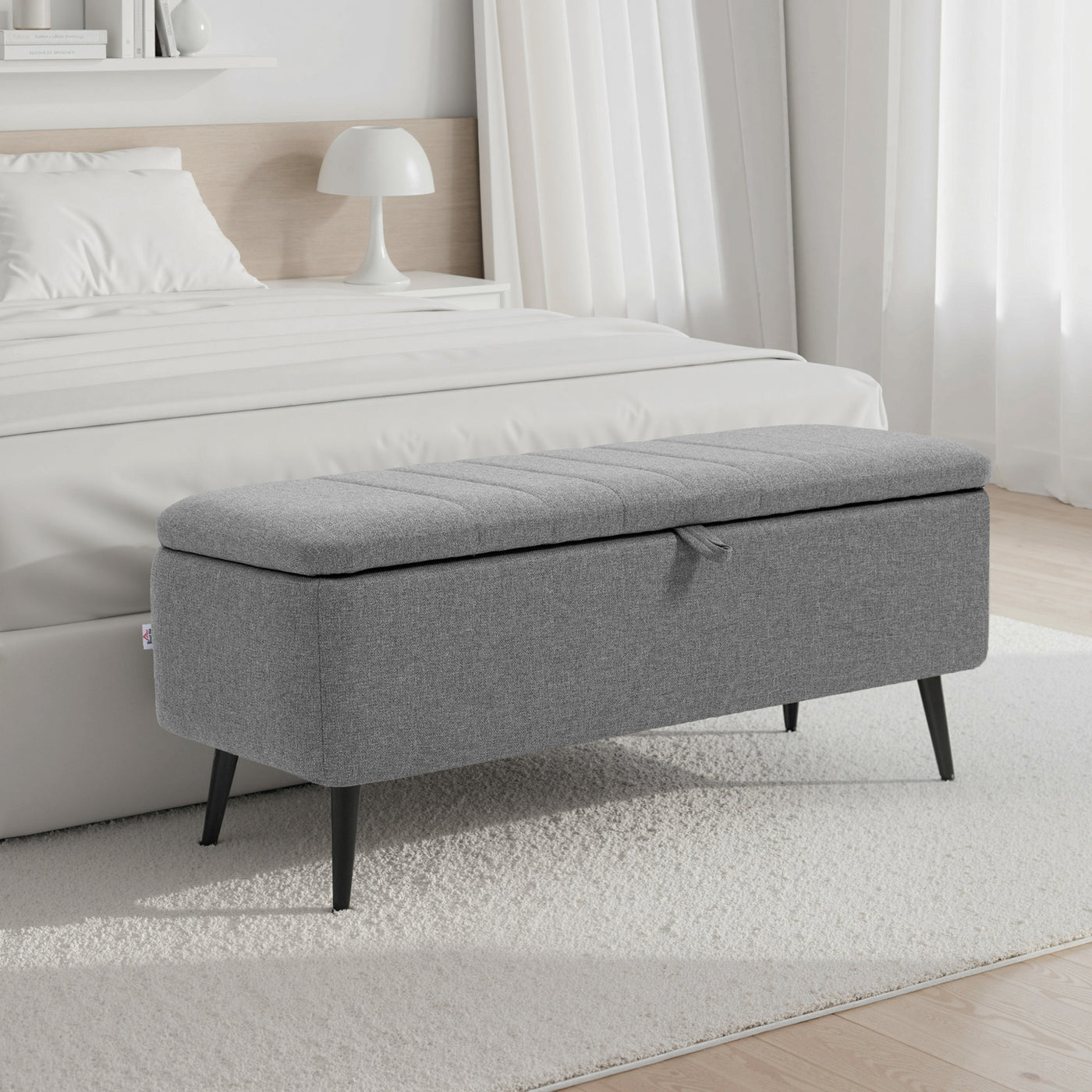 40" Ottoman with Storage, Linen Upholstered Storage Ottoman Bench with Steel Legs for Living Room, Bedroom Grey