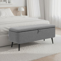40" Ottoman with Storage, Linen Upholstered Storage Ottoman Bench with Steel Legs for Living Room, Bedroom Grey