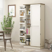 70" Tall Kitchen Pantry Cabinet with Door Shelves and Adjustable Shelves, Cream White