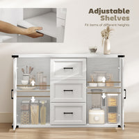 Sideboard with 3 Drawers and 2 Doors, 47" Buffet Cabinet with Adjustable Shelves for Kitchen, White Wood Grain