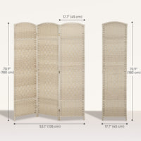 6 Ft Tall Folding Room Divider, 3 Panel Portable Privacy Screen, Hand-Woven Partition Wall Divider, Light Oak
