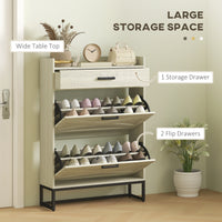 Slim Shoe Storage with 2 Flip Drawers and Adjustable Shelves Shoe Cabinet Organizer for 12 Pair, Distressed White