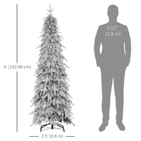 6ft Pencil Flocked Artificial Christmas Tree with 600 Branch Tips, Auto Open and Steel Base, Green