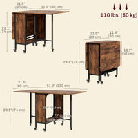 Folding Dining Table, Extendable Kitchen Table for Small Spaces with Storage Shelf and 6 Wheels, Rustic Brown